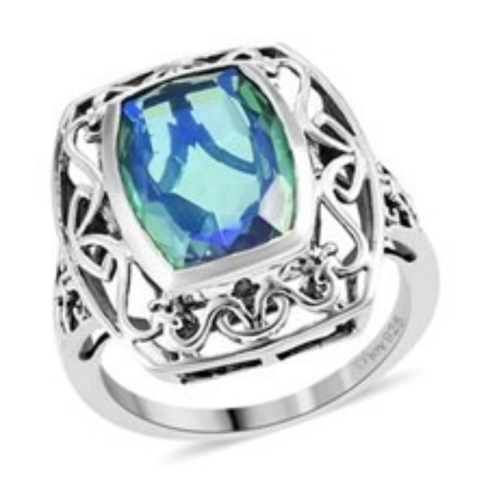 Woman's ring  Size 8, Peacock Quartz, Stamped D'Joy 925